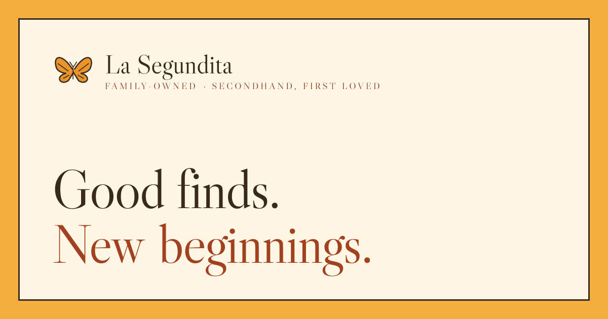 La Segundita’s social preview card with a butterfly logo and the words Good finds. New beginnings. on a cream and gold background